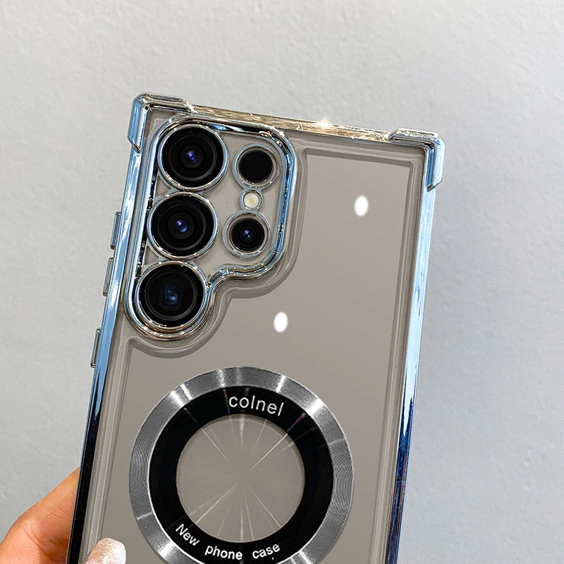 For Magsafe Plating Clear Case For Samsung Galaxy S24 S22 S23 Ultra Plus Shockproof Magnetic Wirelesss Charge Cover Accessories