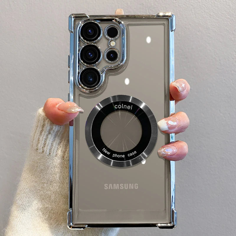 For Magsafe Plating Clear Case For Samsung Galaxy S24 S22 S23 Ultra Plus Shockproof Magnetic Wirelesss Charge Cover Accessories