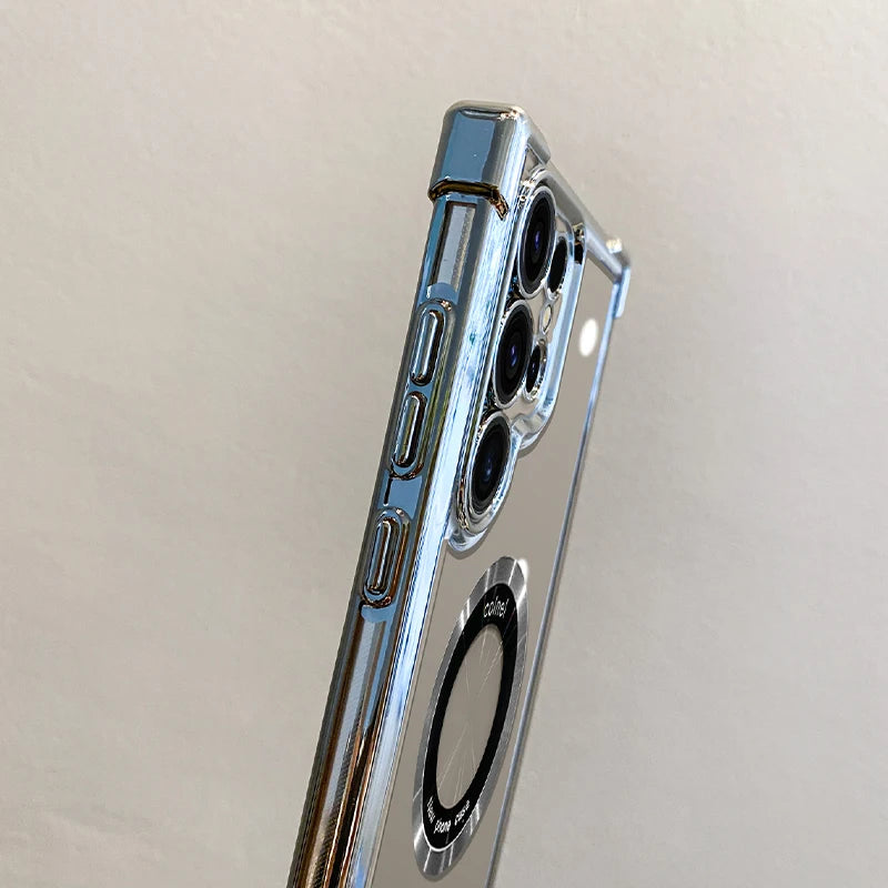 For Magsafe Plating Clear Case For Samsung Galaxy S24 S22 S23 Ultra Plus Shockproof Magnetic Wirelesss Charge Cover Accessories