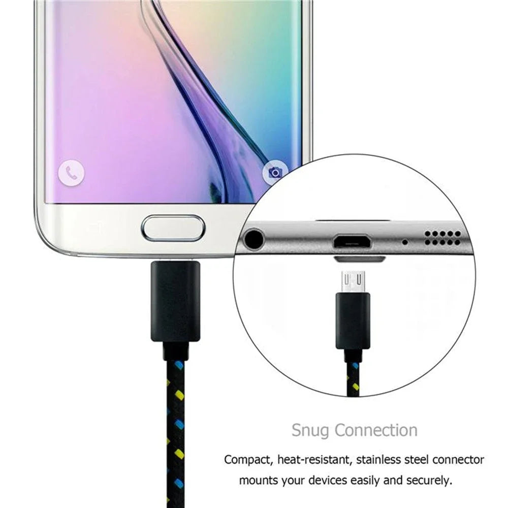 2.4A Micro USB Cable 0.5m/1m/2m/3m Data Sync USB Charge Cable For Samsung Huawei Xiaomi Android Nylon Braided Microusb Data Cord