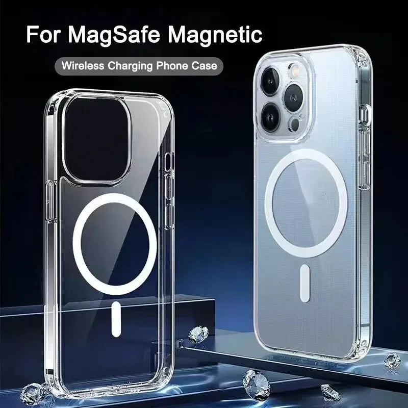 Strong Magnetic Magsafe Case For iPhone 16e 16 15 14 13 12 11 Pro Max Plus Mini Hybrid Hard Clear Silicone Back Shell Cover