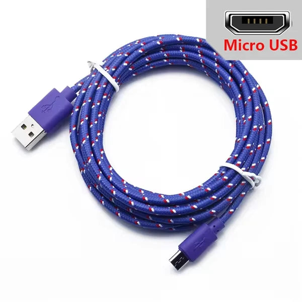 2.4A Micro USB Cable 0.5m/1m/2m/3m Data Sync USB Charge Cable For Samsung Huawei Xiaomi Android Nylon Braided Microusb Data Cord