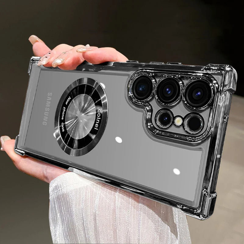 For Magsafe Plating Clear Case For Samsung Galaxy S24 S22 S23 Ultra Plus Shockproof Magnetic Wirelesss Charge Cover Accessories